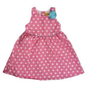 Penelope Mack Girls 24M Pink Polka Dot Cotton Dress Blue Flower Trim